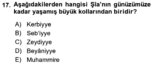 İslam Mezhepleri Tarihi 2022-2023 Ara Sınav - 17. soru