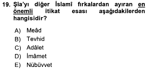 İslam Mezhepleri Tarihi 2022-2023 Ara Sınav - 19. soru