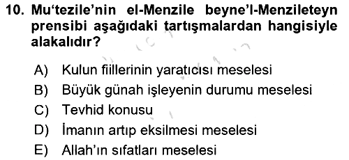 İslam Mezhepleri Tarihi 2023-2024 Ara Sınav - 10. soru