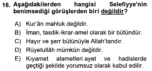 İslam Mezhepleri Tarihi 2024-2025 Ara Sınav - 16. soru
