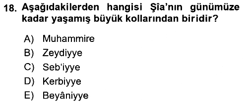 İslam Mezhepleri Tarihi 2024-2025 Ara Sınav - 18. soru