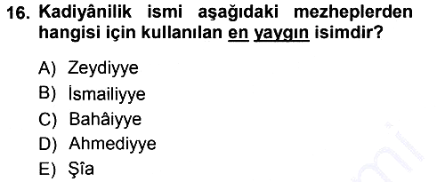 İslam Mezhepleri Tarihi 2012-2013 Dönem Sonu Sınavı - 16. soru