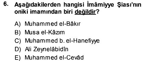 İslam Mezhepleri Tarihi 2013-2014 Dönem Sonu Sınavı - 6. soru