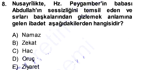 İslam Mezhepleri Tarihi 2013-2014 Dönem Sonu Sınavı - 8. soru