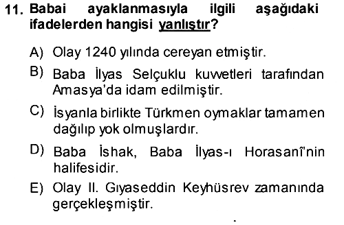İslam Mezhepleri Tarihi 2013-2014 Dönem Sonu Sınavı - 11. soru