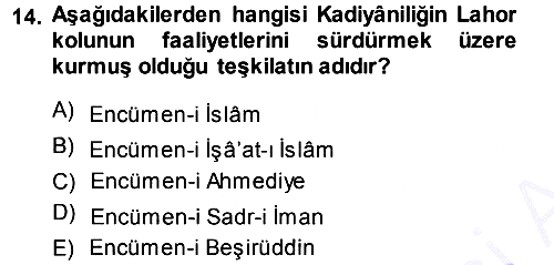 İslam Mezhepleri Tarihi 2013-2014 Dönem Sonu Sınavı - 14. soru
