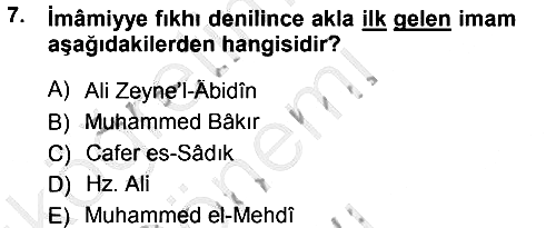 İslam Mezhepleri Tarihi 2014-2015 Dönem Sonu Sınavı - 7. soru