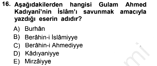 İslam Mezhepleri Tarihi 2014-2015 Dönem Sonu Sınavı - 16. soru