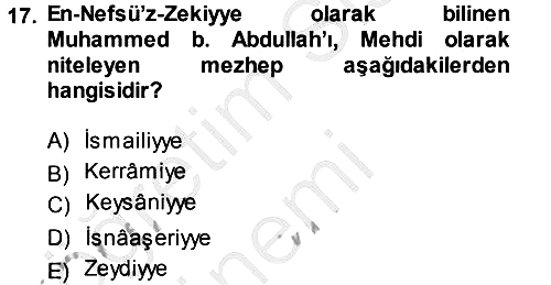 İslam Mezhepleri Tarihi 2014-2015 Dönem Sonu Sınavı - 17. soru
