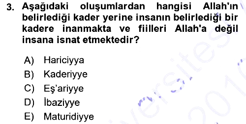 İslam Mezhepleri Tarihi 2015-2016 Dönem Sonu Sınavı - 3. soru