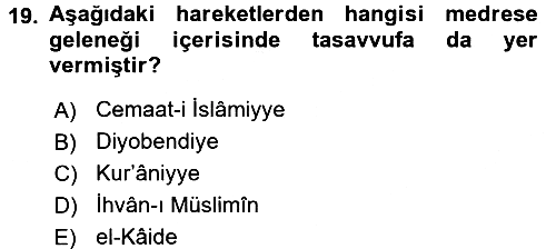 İslam Mezhepleri Tarihi 2015-2016 Dönem Sonu Sınavı - 19. soru