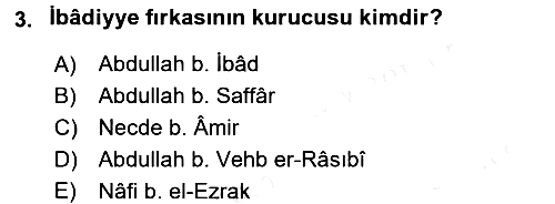 İslam Mezhepleri Tarihi 2016-2017 Dönem Sonu Sınavı - 3. soru
