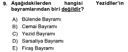 İslam Mezhepleri Tarihi 2016-2017 Dönem Sonu Sınavı - 9. soru