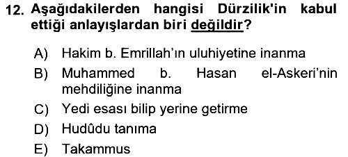 İslam Mezhepleri Tarihi 2016-2017 Dönem Sonu Sınavı - 12. soru