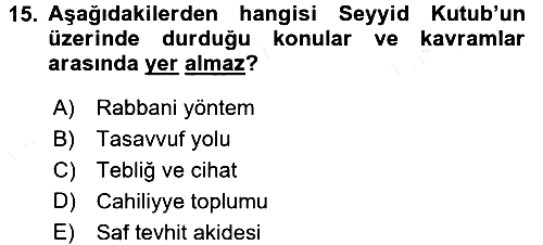 İslam Mezhepleri Tarihi 2016-2017 Dönem Sonu Sınavı - 15. soru