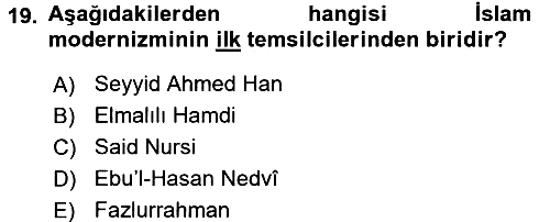İslam Mezhepleri Tarihi 2016-2017 Dönem Sonu Sınavı - 19. soru