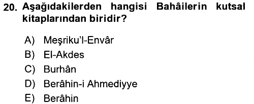 İslam Mezhepleri Tarihi 2016-2017 Dönem Sonu Sınavı - 20. soru