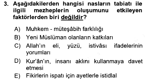 İslam Mezhepleri Tarihi 2017-2018 Dönem Sonu Sınavı - 3. soru