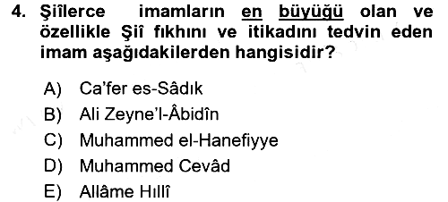 İslam Mezhepleri Tarihi 2017-2018 Dönem Sonu Sınavı - 4. soru