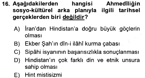 İslam Mezhepleri Tarihi 2017-2018 Dönem Sonu Sınavı - 16. soru