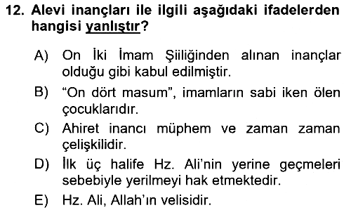 İslam Mezhepleri Tarihi 2018-2019 Dönem Sonu Sınavı - 12. soru