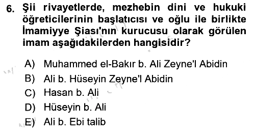 İslam Mezhepleri Tarihi 2021-2022 Dönem Sonu Sınavı - 6. soru
