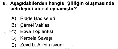 İslam Mezhepleri Tarihi 2022-2023 Dönem Sonu Sınavı - 6. soru