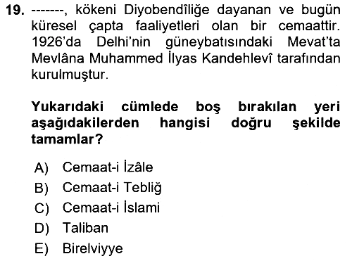 İslam Mezhepleri Tarihi 2022-2023 Dönem Sonu Sınavı - 19. soru