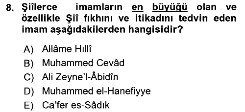 İslam Mezhepleri Tarihi 2023-2024 Dönem Sonu Sınavı - 8. soru