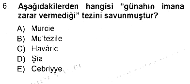 İslam Mezhepleri Tarihi 2012-2013 Tek Ders Sınavı - 6. soru