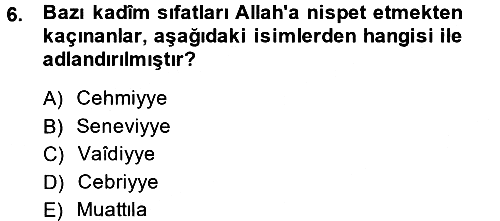 İslam Mezhepleri Tarihi 2014-2015 Tek Ders Sınavı - 6. soru
