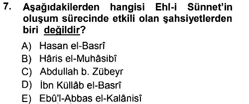 İslam Mezhepleri Tarihi 2014-2015 Tek Ders Sınavı - 7. soru