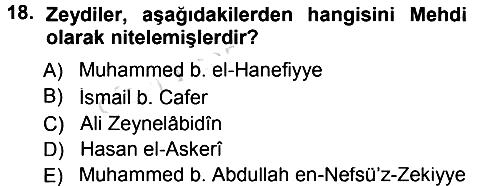 İslam Mezhepleri Tarihi 2014-2015 Tek Ders Sınavı - 18. soru