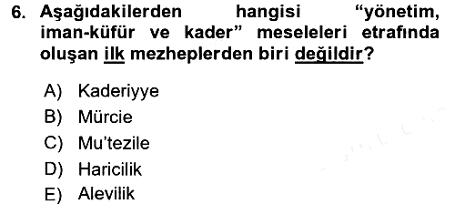 İslam Mezhepleri Tarihi 2015-2016 Tek Ders Sınavı - 6. soru