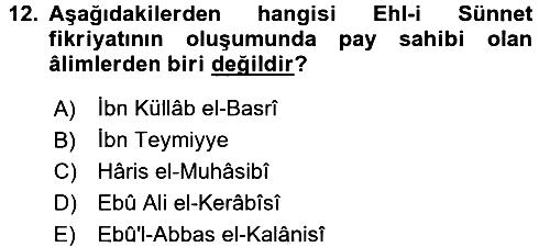 İslam Mezhepleri Tarihi 2015-2016 Tek Ders Sınavı - 12. soru