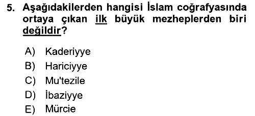 İslam Mezhepleri Tarihi 2018-2019 Yaz Okulu Sınavı - 5. soru