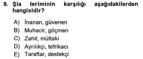 İslam Mezhepleri Tarihi 2018-2019 Yaz Okulu Sınavı - 9. soru
