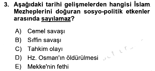 İslam Mezhepleri Tarihi 2022-2023 Yaz Okulu Sınavı - 3. soru