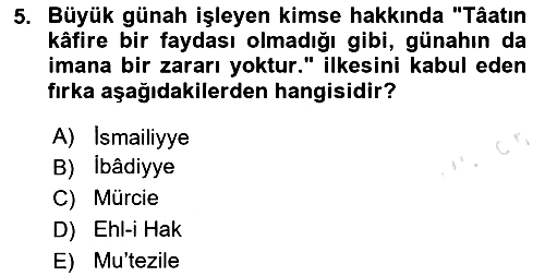 İslam Mezhepleri Tarihi 2024-2025 Yaz Okulu Sınavı - 5. soru