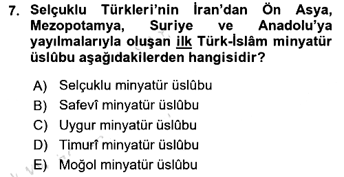 İslam Sanatları Tarihi 2018-2019 3 Ders Sınavı - 7. soru