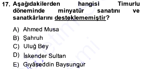 İslam Sanatları Tarihi 2014-2015 Ara Sınav - 17. soru