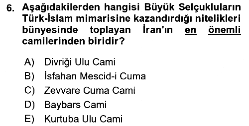 İslam Sanatları Tarihi 2018-2019 Ara Sınav - 6. soru