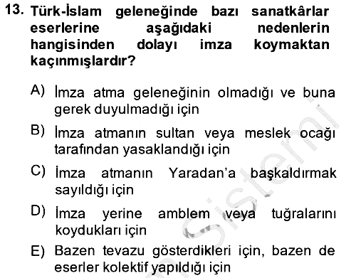 İslam Sanatları Tarihi 2014-2015 Dönem Sonu Sınavı - 13. soru