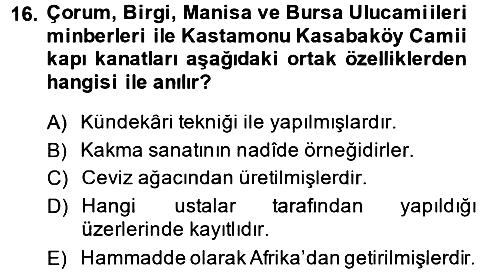 İslam Sanatları Tarihi 2014-2015 Dönem Sonu Sınavı - 16. soru