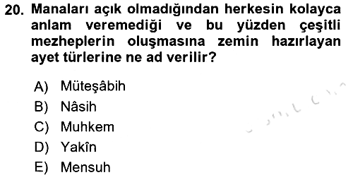 Kelam´a Giriş 2015-2016 Dönem Sonu Sınavı - 20. soru