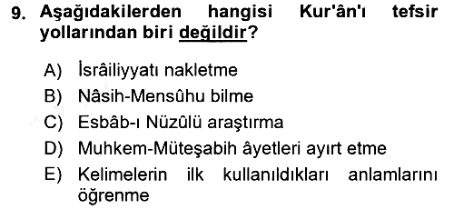 Tefsir 2017-2018 3 Ders Sınavı - 9. soru