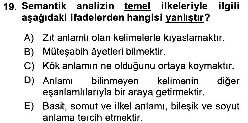 Tefsir 2017-2018 3 Ders Sınavı - 19. soru
