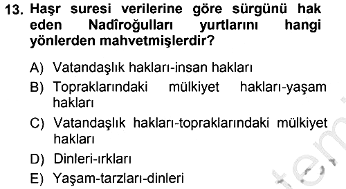Tefsir 2012-2013 Ara Sınav - 13. soru