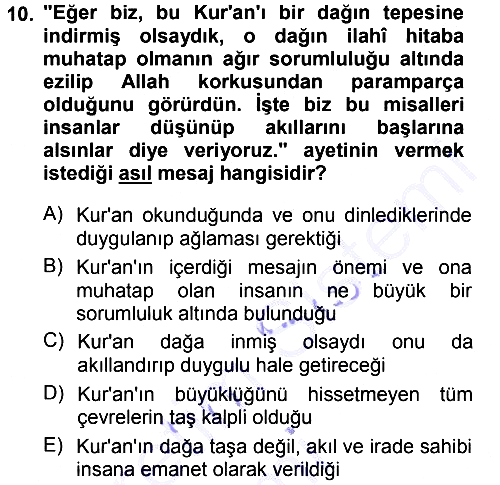 Tefsir 2014-2015 Ara Sınav - 10. soru
