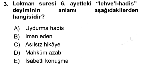 Tefsir 2016-2017 Ara Sınav - 3. soru